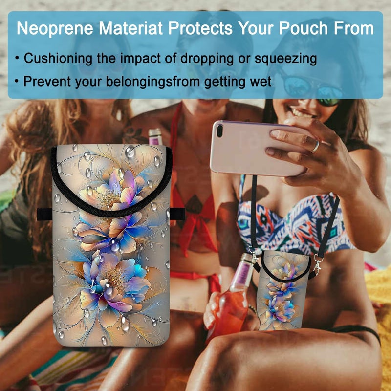 otilil Neoprene Cell Phone Sleeve Pouch Case Bag with Crossbody Strap Neck Lanyard for Women 7.5 X 4.3 in BF Flowers - Image 5